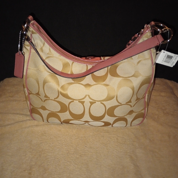 NWT COACH Signature  Hobo - Light Khaki/Coral - Picture 4 of 15